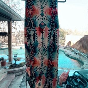 CVG Dress M/L Adjustable Ruched Sides Southwest Print